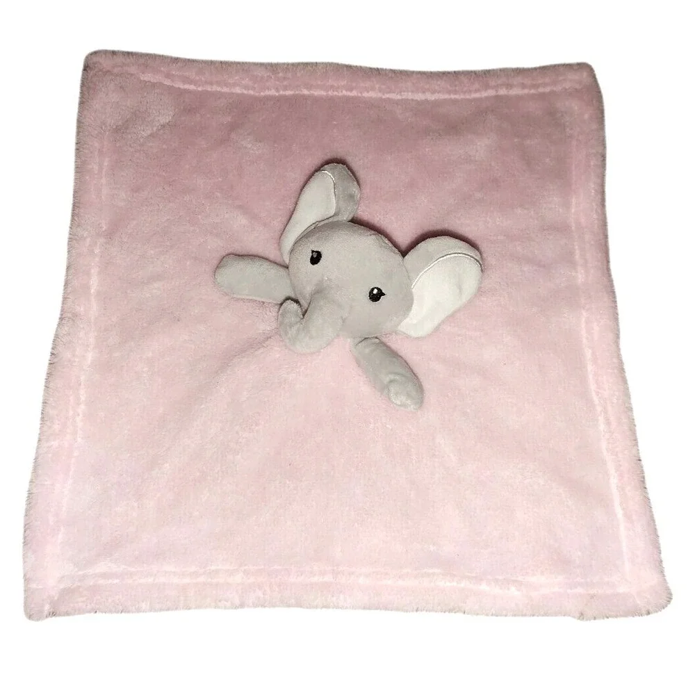CUTIE PIE Elephant Pink Fleece Security Blanket Lovey Baby Girl Gray 15x15 Soft